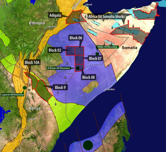Karte über Öl-Exploration in Somalia